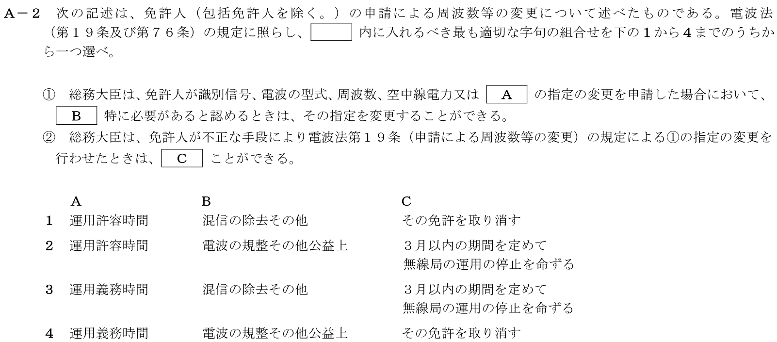 一陸技法規令和5年01月期第1回A02